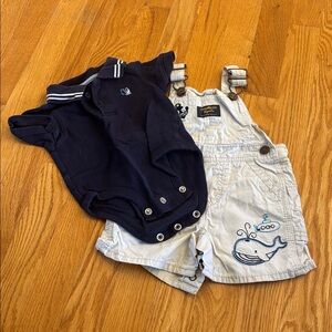 2 Piece Short Set- Short overalls and Top (Size 6 Months)